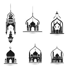 Set collection logo Islamic mosque muslim symbols of Ramadan Mubarak