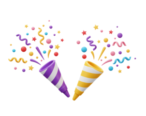 3d icon party popper. Cartoon emoji of birthday confetti explosion.