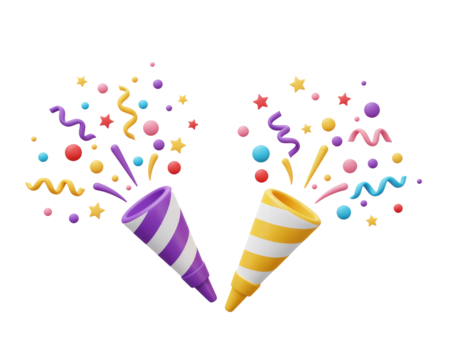 3d icon party popper. Cartoon emoji of birthday confetti explosion.