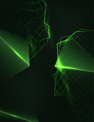 Abstract technology poster, Neon glowing green grid with polygon elegant background vector, business banner tech poster