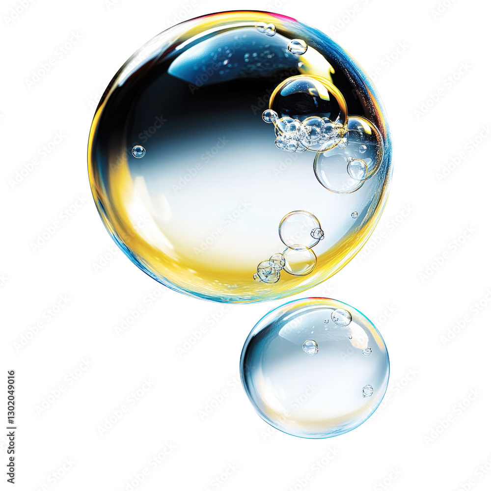 Poster two perfectly round bubbles floating gracefully on a solid black background creating a minimalist ae