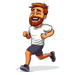 Happy runner with beard in casual outfit, enjoying jog outdoors