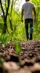 Path Forward Through Woodland Journey a Sunny Walk in Nature Landscape Photography Adventure