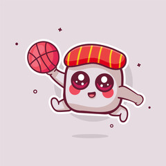 cheerful sushi food character mascot playing basketball isolated cartoon