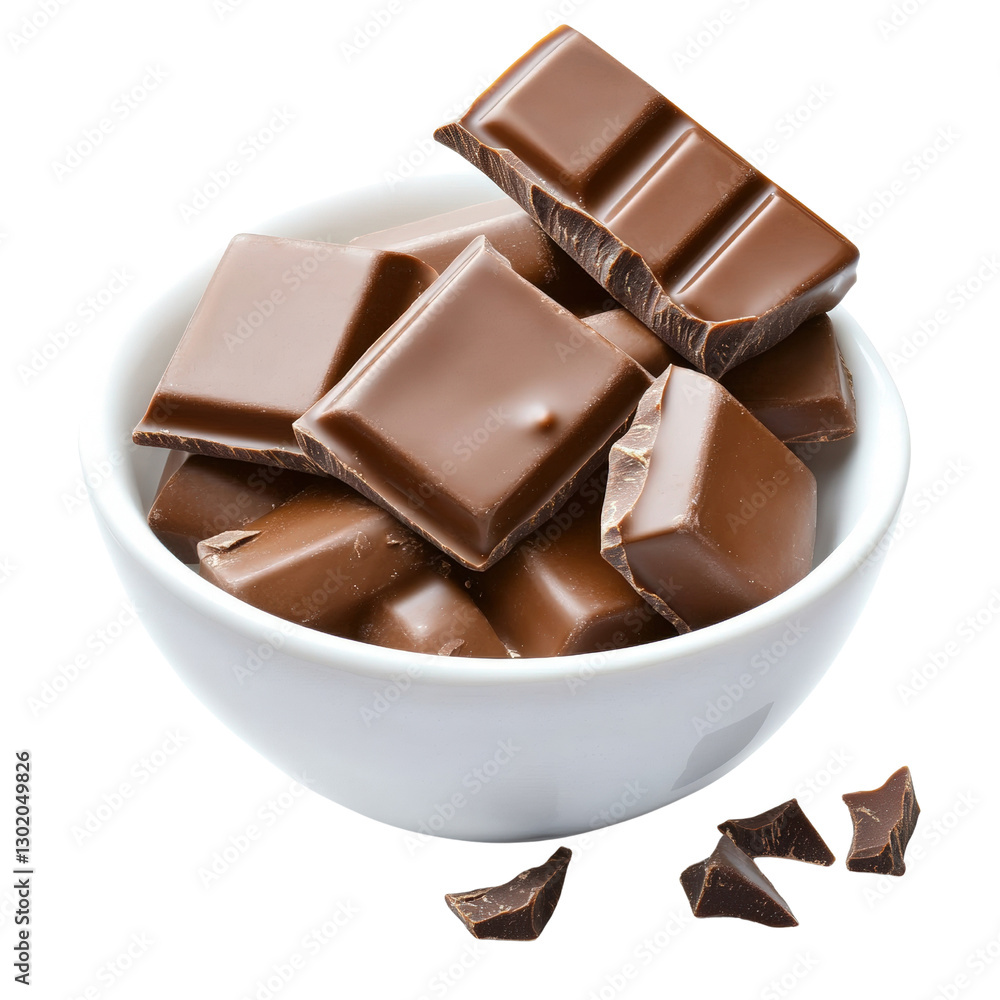 Poster a generous bowl overflowing with rich dark chocolate on a rustic wooden surface, perfect for baking 