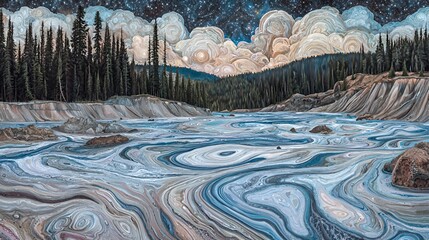 Night River Scene Under Starlit Sky