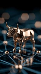 Geometric Bull Sculpture on Connected Spheres Symbolizing Finance Investments and Stock Market Trends