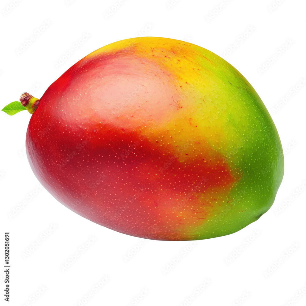 Poster ripe mango with smooth skin and rich yellow color displayed on a soft textured surface isolated on t