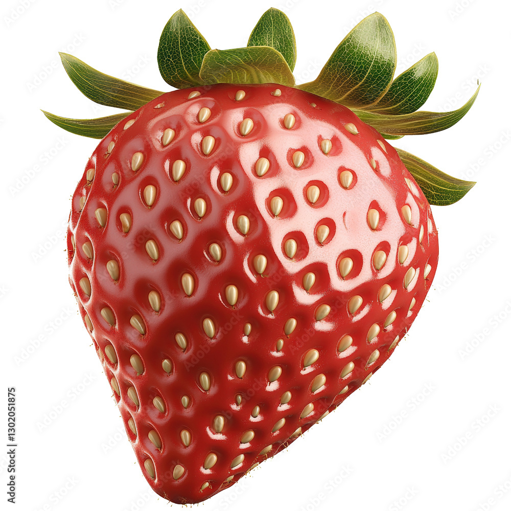 Poster fresh strawberry with tiny seeds glimmering on its surface, set against a soft neutral background is