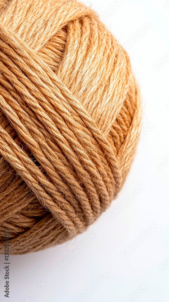 Poster ball of twine fibers tangled in a complex weave against neutral backdrop macro photography