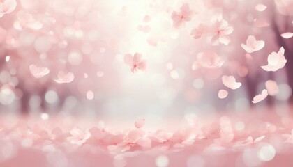 Fototapeta premium 淡いキラキラピンク色ぼかし背景に花びらが舞い散る美しい桜の花のフレーム 3DCGイラスト