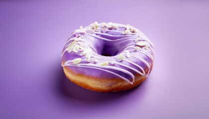 Taro Donut with Glaze Toping on Pastel Purple Background Isolated