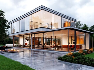 Architectural design showcase evening aesthetics in residential building exteriors