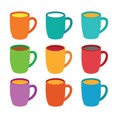 set of 9 ceramic mug icons of vector illustration isolated on a white background
