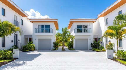 Fototapeta premium Elegant townhomes in a gated community with premium amenities, Real Estate TownhouseTownhome, secure upscale living