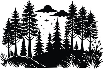 Obraz premium Forest black silhouette vector