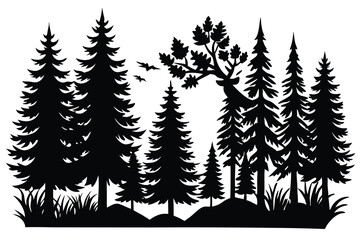 Fototapeta premium Forest landscape with black and white silhouettes of trees