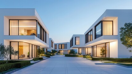 Fototapeta premium Energyefficient townhouse with smart climate control and solar panels, Real Estate TownhouseTownhome, green building design