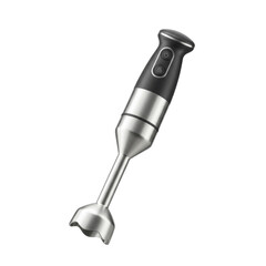 Stainless Steel Handheld Immersion Blender With Black Accents On Transparent Backgrounds With High