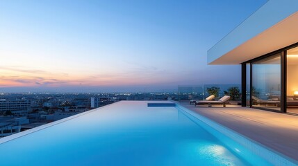 Fototapeta premium Rooftop plunge pool on a luxury townhouse, Real Estate TownhouseTownhome, urban resortstyle living