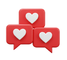 Set of heart in speech bubble icon isolated on a white background. Love like heart social media notification icon. Emoji, chat and Social Network. 3d rendering, 3d illustration