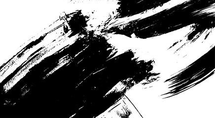 Abstract Textured Black Brush Strokes on White Background for Creative Design