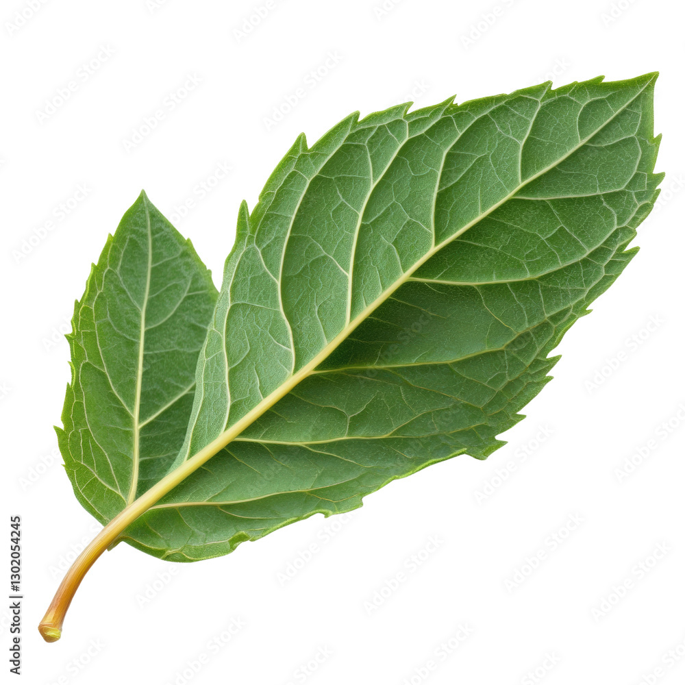 Poster a single green leaf capturing the essence of nature with its rich color and lively texture against a