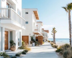 Fototapeta premium Coastal townhomes with panoramic ocean views, Real Estate TownhouseTownhome, exclusive beachside living