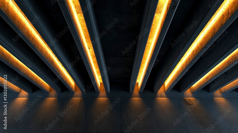 Poster abstract concrete structure with glowing light beams architecture and geometric design