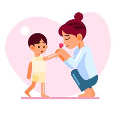 Fototapeta premium Child Giving Flowers to Mom on Mother's Day