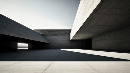 Obraz premium Light and shadow cut concrete minimalist structure building space and ground