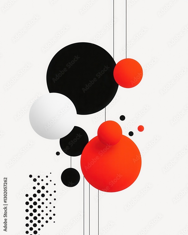 Aufkleber modern abstract composition with floating circles in red black and white on light background