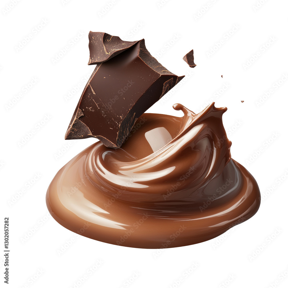 Poster rich dark chocolate splashes out of a container creating an artistic display perfect for dessert pho
