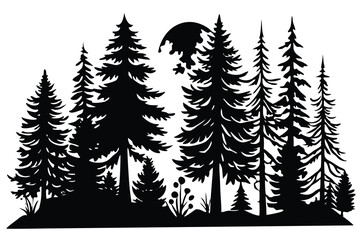 Obraz premium Mountain Forest Tree Landscape Silhouette Vector
