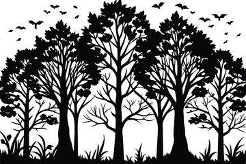 Obraz premium Mountain Forest Tree Landscape Silhouette Vector
