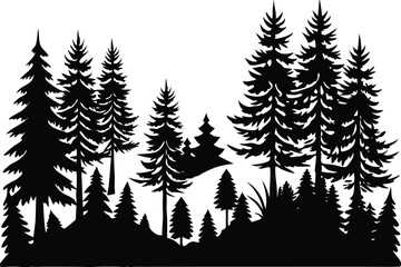 Fototapeta premium Mountain Forest Tree Landscape Silhouette Vector