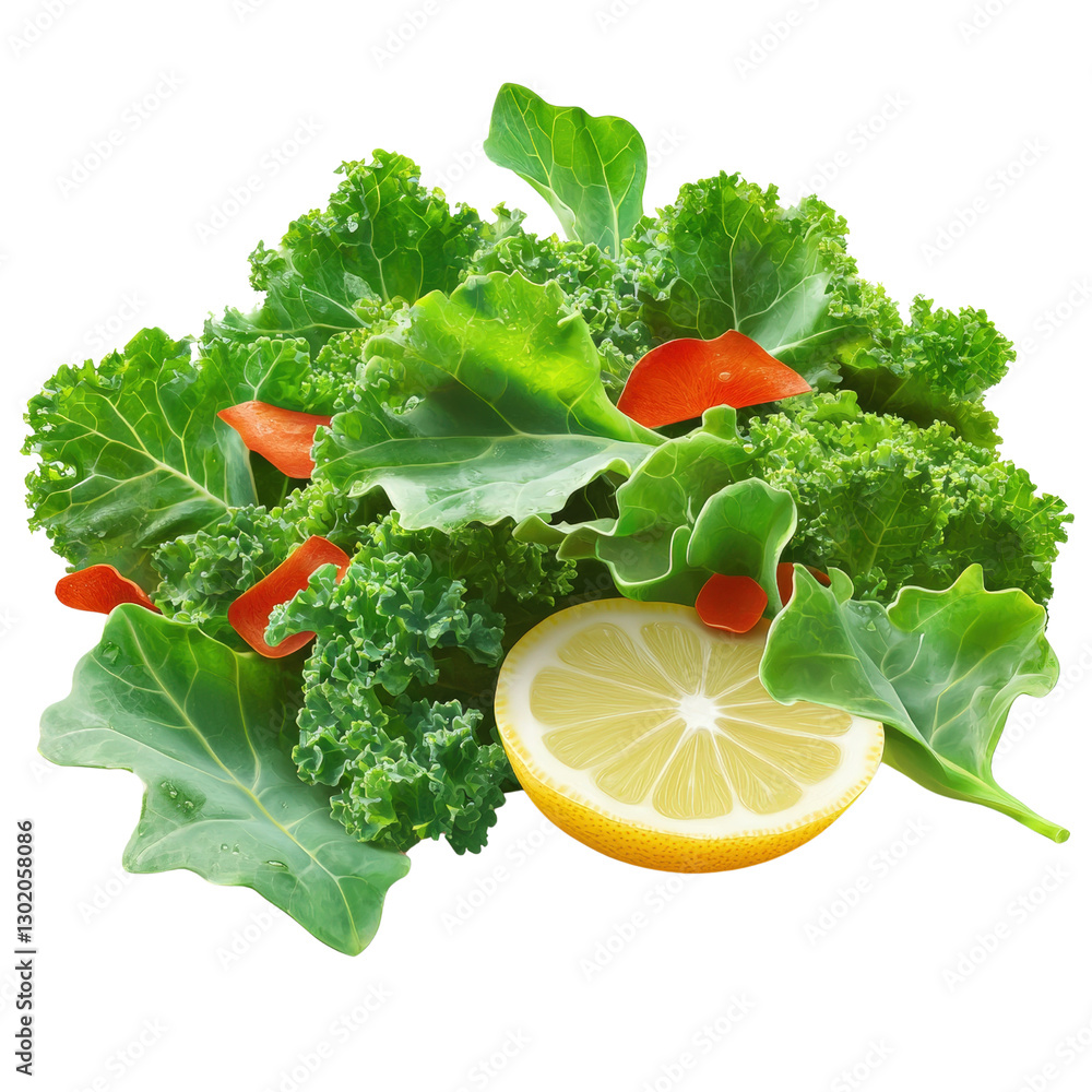 Poster fresh lemon and kale displayed together on a bright and clean surface for a healthy culinary present