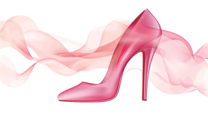 The image showcases a single pink high-heeled pump positioned centrally against a white background. The shoe is rendered with a glossy, smooth texture.  Surrounding the shoe are soft, flowing,
