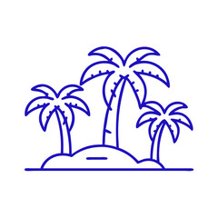 Palm trees icon on an island, showcasing nature and relaxation, blue outline, modern design