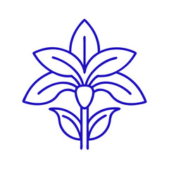 Flower icon with petals and leaves, symbolizes nature and beauty, blue outline, modern design