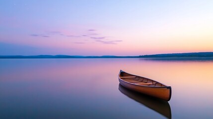 Calm sunset canoe on tranquil lake