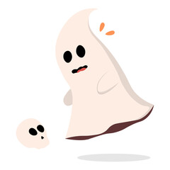 Cute Halloween Ghost in Flat Design. Vector Illustration