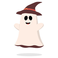 Cute Halloween Ghost in Flat Design. Vector Illustration