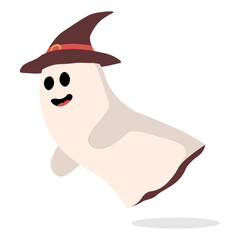 Cute Halloween Ghost in Flat Design. Vector Illustration