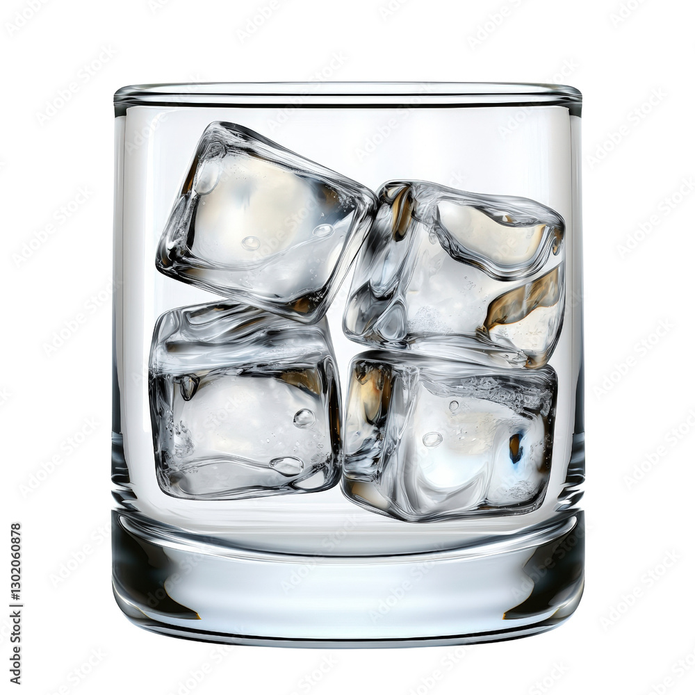 Poster ice cubes forming a refreshing layer in a clear glass filled with chilled drink glimmering under nat
