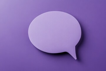 A purple speech bubble sits centrally on a monochrome purple surface