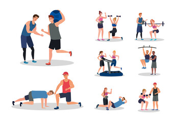 Colorful Fitness Training Workout Exercise Illustration Set