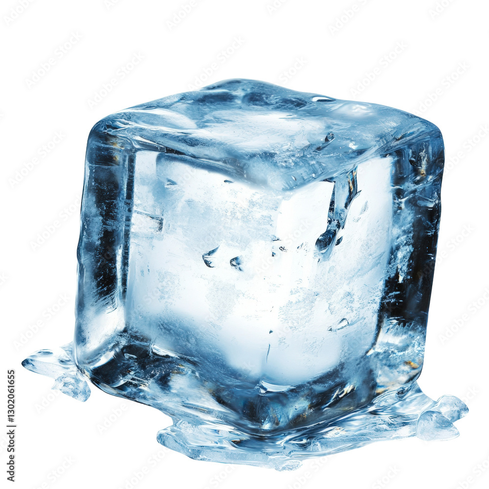 Poster clear ice cube perfectly formed and sparkling in the light, ideal for cooling drinks and adding a re
