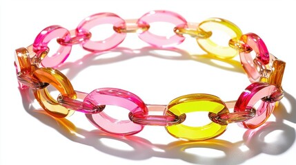 Colorful Transparent Chain Link Bracelet in Bright Pink and Yellow