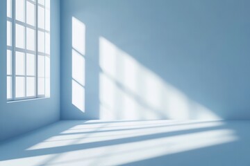 Obraz premium Light streams into an empty blue room from a window